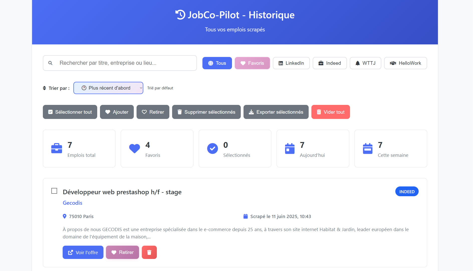 Historique des recherches d'emploi