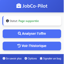 Interface popup de l'extension JobCo Pilot